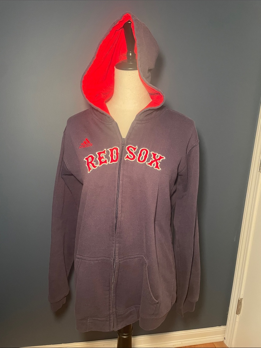 adidas Navy Hoodie with Red Lining - Red Sox Logo